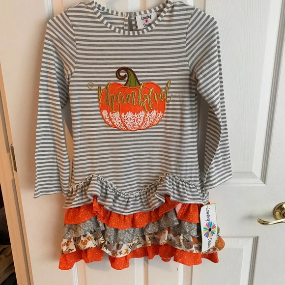 Counting Daisies Girls Thanksgiving Dress With Five Rows of Ruffles  NEW - Picture 2 of 12